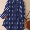 Dot Print Pocket Button Half Placket 3/4 Sleeve Blouse