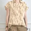 Stripe Print Short Sleeve Lapel Blouse For Women