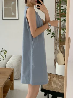 Solid Crew Neck Sleeveless Pocket Keyhole Back Dress -Zanzea Shop 003eb179 7f0b 4c46 9164 7b9eb00fb8d6