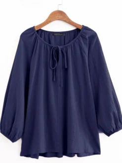 Solid Color Knotted Puff Sleeve Plus Size Blouse For Women -Zanzea Shop 00567f5c bf66 421e a07e eca92ddc6e80