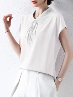 Women Bead Lapel Tie Casual Short Sleeve Blouse -Zanzea Shop 00e8c40f 5fbd 4ddc ae1e 38ded725169d