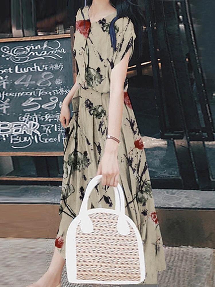 Random Allover Flower Print Button Front Dress With Belt 2 Random Allover Flower Print Button Front Dress With Belt - Image 2