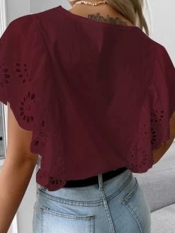 Eyelet Ruffle Sleeve Lace V-neck Blouse For Women -Zanzea Shop 01440648 f3db 4d3c 819f aa3c61b31a81