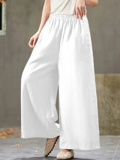 Solid Pocket Elastic Waist Wide Leg Casual Cotton Pants -Zanzea Shop 016c77da ce68 4b8f a7fb e396aa1ccfb7