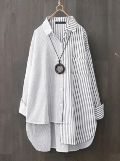 Two Tone Striped Asymmetrical Plus Size Shirt For Women -Zanzea Shop 019768ae 1839 4732 98ca 81f9ef0d8cb7
