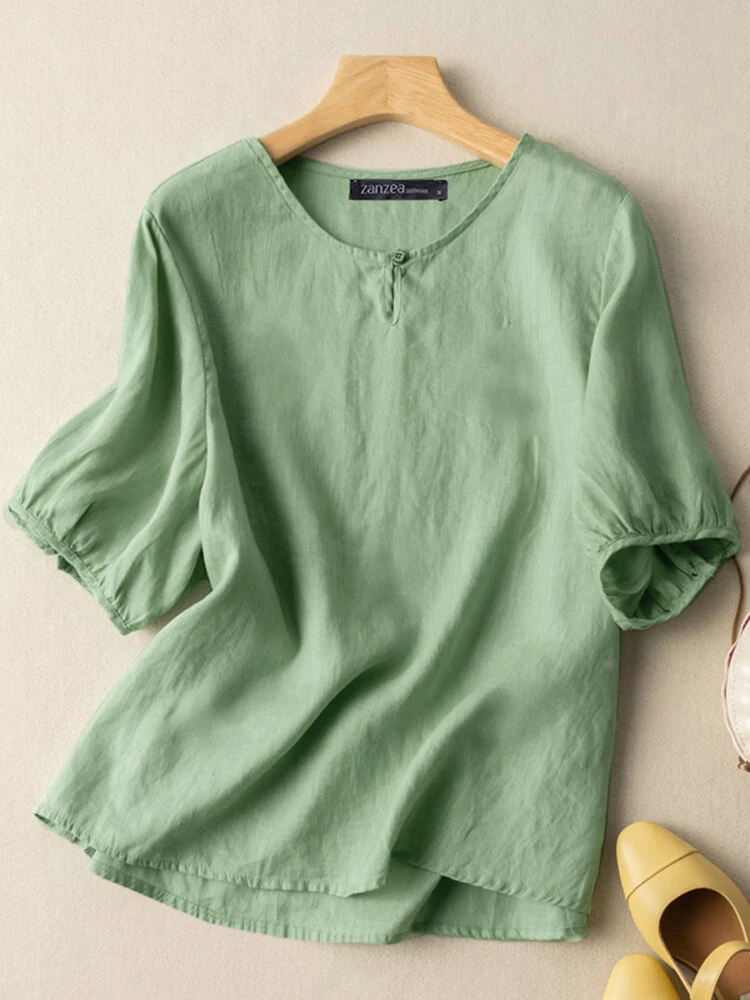 Solid Casual Short Sleeve V-neck Blouse For Women 2 Solid Casual Short Sleeve V-neck Blouse For Women - Image 2