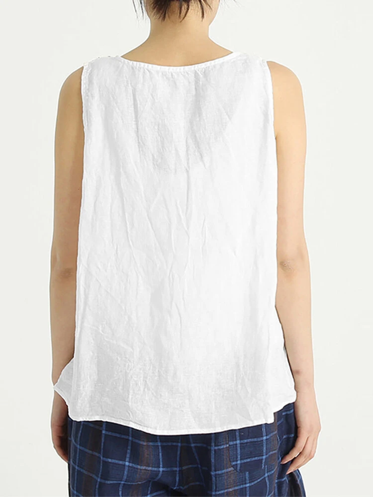 Women Floral Print Patchwork Crew Neck Cotton Sleeveless Tank Top 6 Women Floral Print Patchwork Crew Neck Cotton Sleeveless Tank Top - Image 6