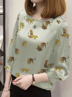 Leopard Pattern Crew Neck 3/4 Sleeve Blouse For Women -Zanzea Shop 01cdd2f9 ab3e 4645 983a f9bf45a74cd4