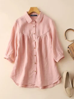 Solid Button Half Sleeve Lapel Loose Casual Blouse -Zanzea Shop 01e59184 2b42 4223 b7fd c01dc01cda31