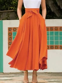 Solid Color Lace Up Side Zipper Asymmetrical Pleated Skirt -Zanzea Shop 0205d950 f93d 4933 bbbe f00b07097570