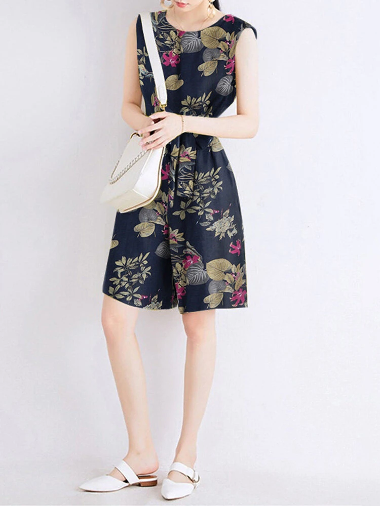 Random Flower Print Pocket Sleeveless Belt Wide Leg Romper 9 Random Flower Print Pocket Sleeveless Belt Wide Leg Romper - Image 9