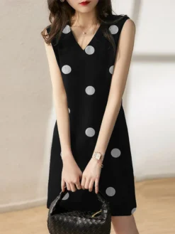 Dot Print V-neck Sleeveless Dress For Women -Zanzea Shop 02658c9e 2c42 4865 913f 9583cb605987