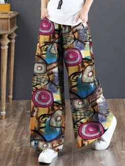 Abstract Pattern Pocket Drawstring Elastic Waist Loose Pants -Zanzea Shop 02785506 45bf 4a1e acb1 edfe4c3f19ff