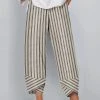 Women Striped Irregular Cuff Casual Cropped Pants