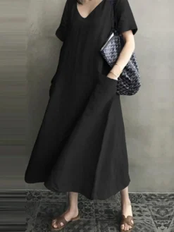 Vintage Short Sleeve V Neck Pockets Dress 12 Vintage Short Sleeve V Neck Pockets Dress -Zanzea Shop 031611bf 624b 491d bd7d c64bac893abf