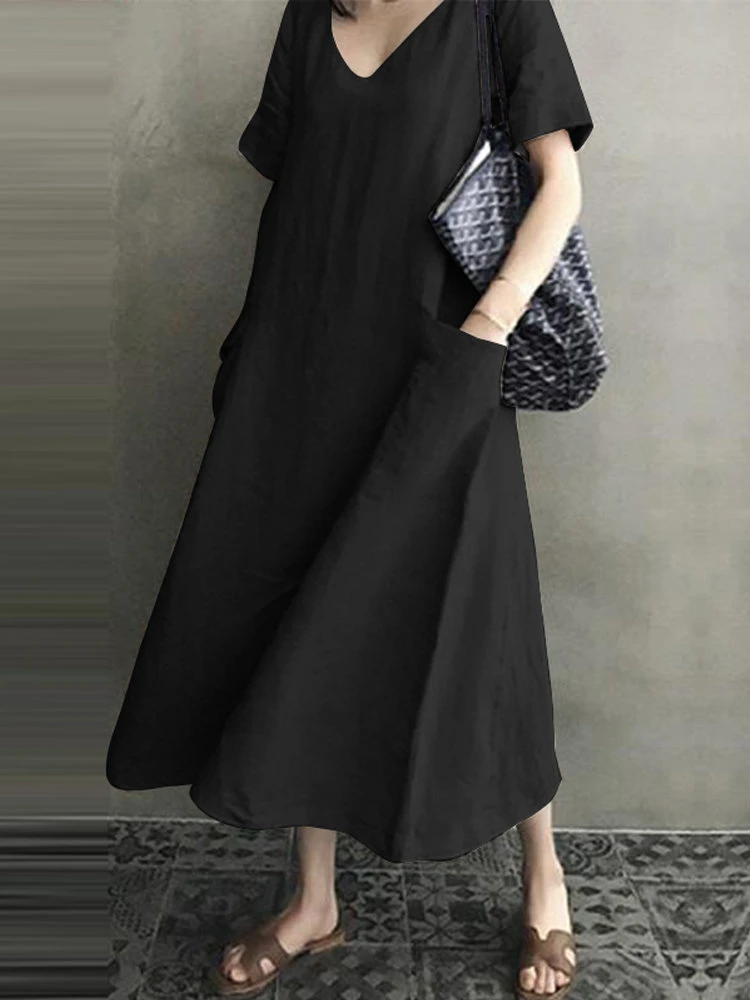 Vintage Short Sleeve V Neck Pockets Dress 3 Vintage Short Sleeve V Neck Pockets Dress - Image 3