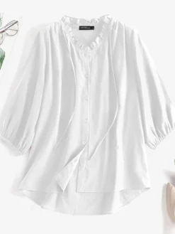 Solid Ruffle Trim V-neck Tie Lantern Sleeve Blouse 8 Solid Ruffle Trim V-neck Tie Lantern Sleeve Blouse -Zanzea Shop 0319cda9 486d 4e76 8462 def88e952b12