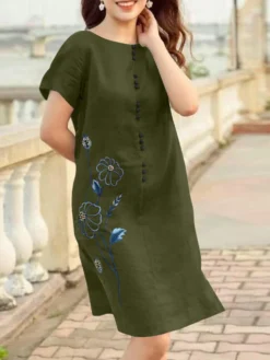 Women Floral Embroidered Crew Neck Casual Short Sleeve Dress -Zanzea Shop 035cef55 7e44 40c2 8da4 6e9eb0e8e2cb
