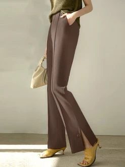 Solid Slit Hem Pocket Bootcut Leg Pants -Zanzea Shop 0369c965 daf4 4534 9f28 cb149301cb7a