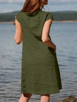 Women Solid Short Sleeve Pocket Crew Neck Dress -Zanzea Shop 0384ec1b a194 424c 801b 5e1b8491e444
