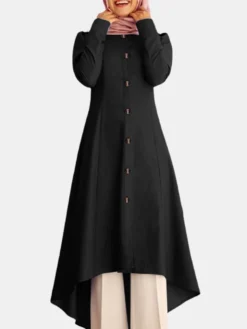 Solid Color Button Curved Hem Casual Muslim Dress For Women -Zanzea Shop 03a899d9 e652 440c 8a02 c343ab70035c