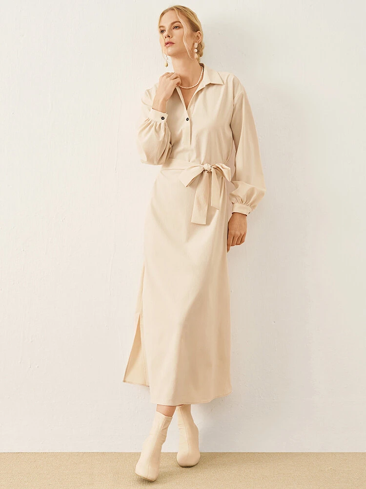 Solid Long Sleeve Button Lapel Shirt Dress With Belt 1 Solid Long Sleeve Button Lapel Shirt Dress With Belt