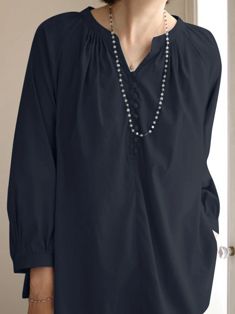 Solid Pleated Stand Collar Blouse For Women 2 Solid Pleated Stand Collar Blouse For Women - Image 2