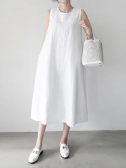 Solid Sleeveless Pocket Casual Crew Neck Dress -Zanzea Shop 048a3e96 83d2 4a75 ae02 ed4e83185e4b