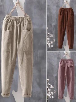 Corduroy Pocket Elastic Waist Casual Pant -Zanzea Shop 04acf933 4c73 435d 9795 b6971bb06494