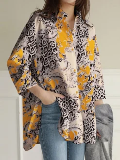 Leopard Button Split Long Sleeve V Neck Blouse -Zanzea Shop 04c4e7a1 ebbb 4153 950e 73fa0247ecfa