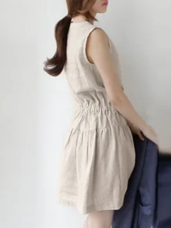 Women Solid Pleated Crew Neck Cotton Casual Sleeveless Dress -Zanzea Shop 0550999d 0c21 4519 9f3a f5d641785090