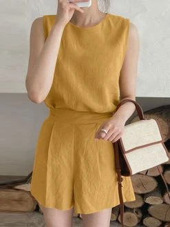 Solid Slit Back Pocket Elastic Waist Two Pieces Suit -Zanzea Shop 0578e438 910c 402c 9468 f7248de826b9