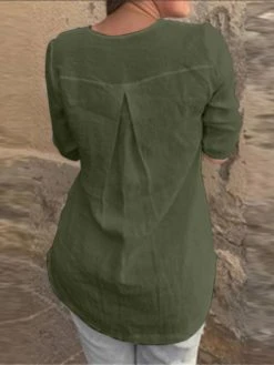 Cotton Solid Button Ruched High-Low Hem Casual Blouse -Zanzea Shop 05892360 b1df 492f ab1e 22f09843e4da