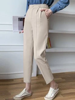 Solid Pocket Zip Front Crop Pants For Women -Zanzea Shop 05a581b0 e97b 4f5a b13e 5702ff230c2e
