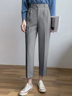 Solid Pocket Zip Front Crop Pants For Women -Zanzea Shop 06339e74 bd99 4abe b37e 92ec06a7d4c0