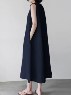 Solid Sleeveless Pocket Casual Crew Neck Dress -Zanzea Shop 067a0921 a353 4912 aa7b 726dcfdae334