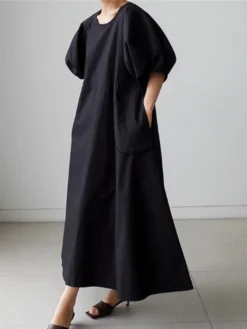 Lantern Sleeve Loose Pocket Solid Crew Neck Maxi Dress -Zanzea Shop 06c53d93 7486 448a b729 72ceb3277710