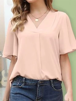 Ruffle Sleeve V-neck Solid Casual Blouse For Women -Zanzea Shop 07083eec 54bc 449c 854b 7f5adedc5764