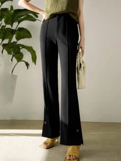 Solid Slit Hem Pocket Bootcut Leg Pants