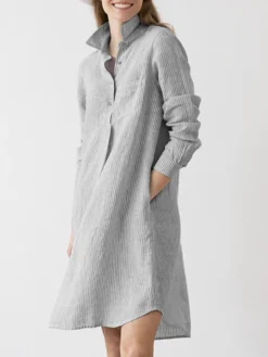 Stripe Print Pocket Button Half Placket Lapel Shirt Dress -Zanzea Shop 074045ea 2047 409c a524 2993e6252aa2