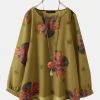 Calico Print O-neck Long Sleeve Casual Blouse For Women