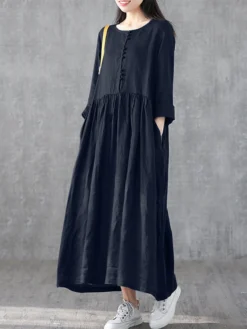 Solid Color A-line Loose Plus Size Dress -Zanzea Shop 07b425f0 802b 44b8 9cdd c75d8a521234