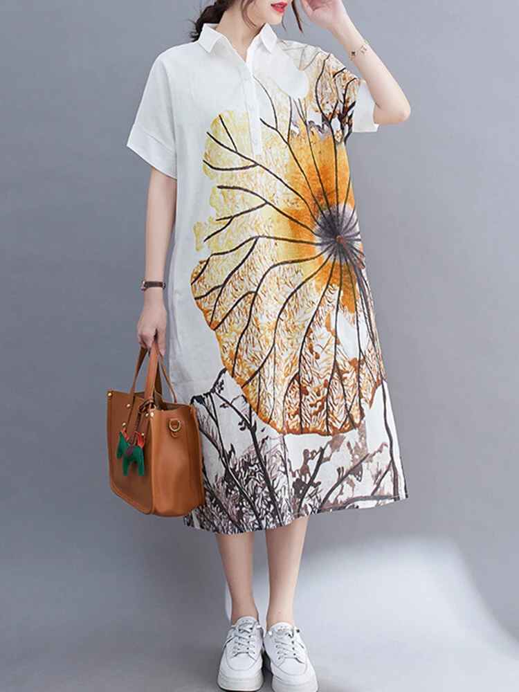 Flower Print Short Sleeve Pocket Button Lapel Dress 7 Flower Print Short Sleeve Pocket Button Lapel Dress - Image 7