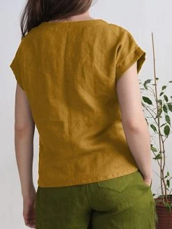 Solid Button Short Sleeve Crew Neck Casual Blouse -Zanzea Shop 0810f7a9 ccb7 46c1 9196 34e4bc2b2a4e