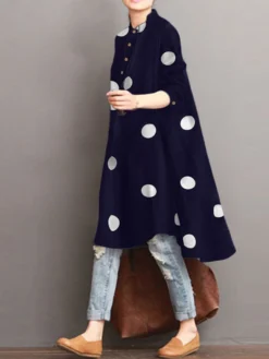 Polka Dot Print High-low Hem Long Sleeve Dress -Zanzea Shop 081a46b1 fd04 4beb 9767 119c3fbd1399