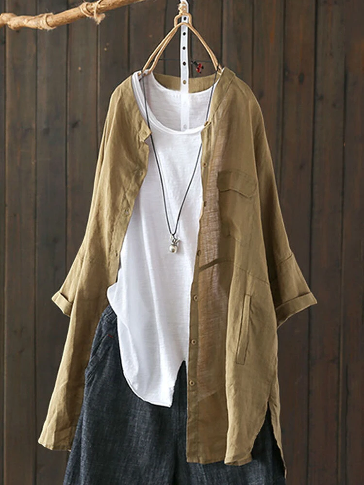 Vintage Solid Color High Low Plus Size Long Shirt 1 Vintage Solid Color High Low Plus Size Long Shirt