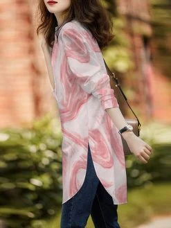 Marble Pattern Slit Hem Loose Button Front Blouse -Zanzea Shop 086f4ecd e09d 45d0 b577 2e5fff6829af