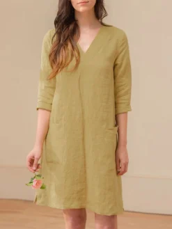 Solid Dual Pocket Slit Hem V-neck 3/4 Sleeve Vintage Dress 15 Solid Dual Pocket Slit Hem V-neck 3/4 Sleeve Vintage Dress -Zanzea Shop 088d1177 cc68 4de9 bc50 67694ae7dfa9