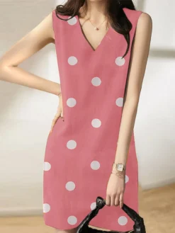 Dot Print V-neck Sleeveless Dress For Women -Zanzea Shop 08a232de 94d2 4fbf ac78 f7bb0df5f643