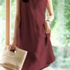 Solid Sleeveless V-neck Dress For Women